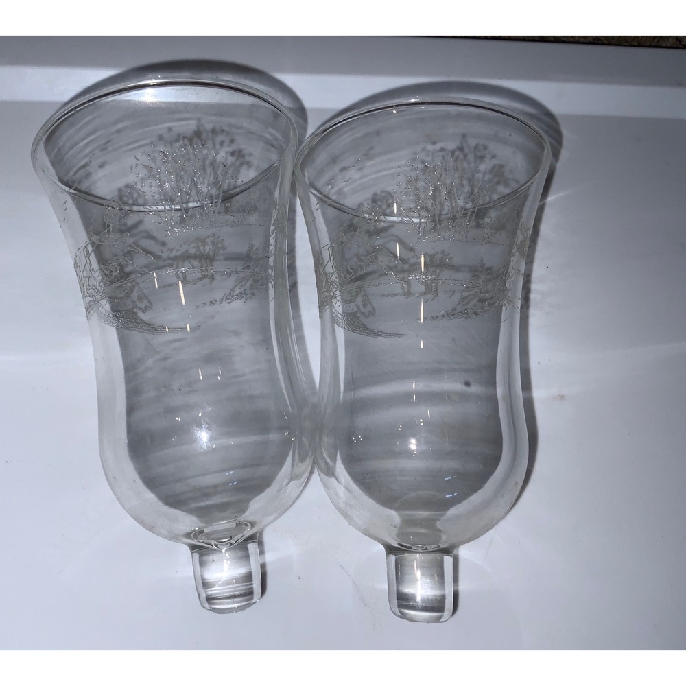 Vintage Homco Etched Clear Glass Horse Sleigh‎ 5.5" tall 2 pk